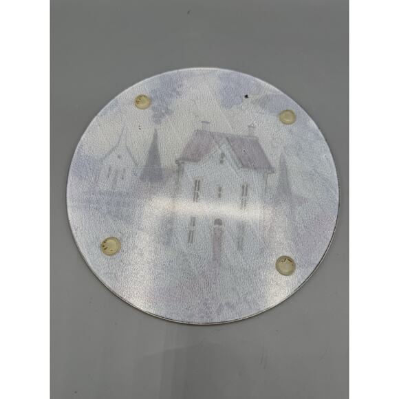 Vintage Round Glass Trivet Hot Plate Country Farmhouse Scene 7.5” Kitchen Decor - Picture 2 of 3